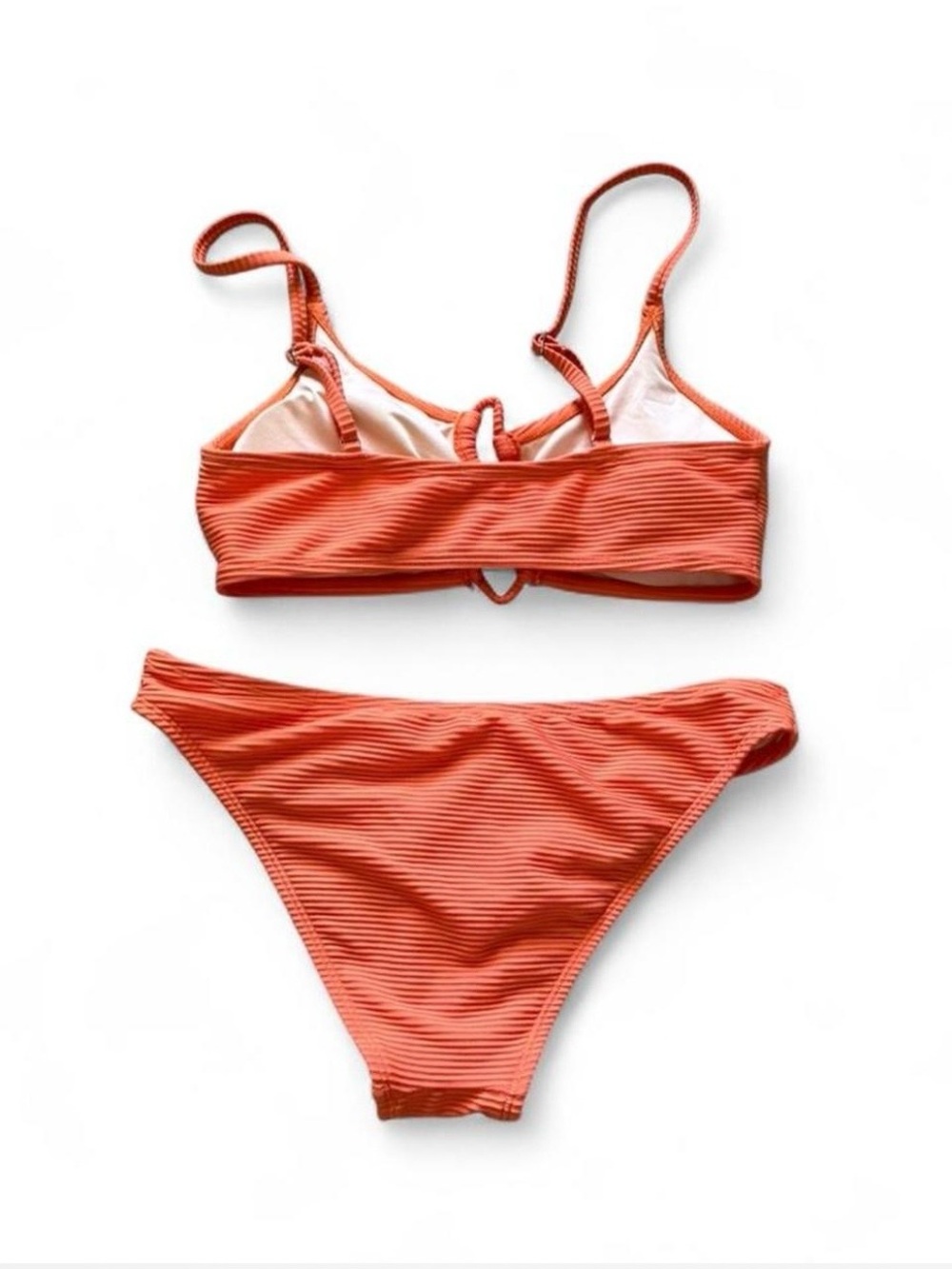 Cupshe Coral Orange Ribbed Ring-Front Bikini Set - Picture 2 of 2